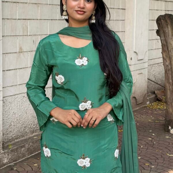 Kiara Green Embroidered Farshi Salwar Suit