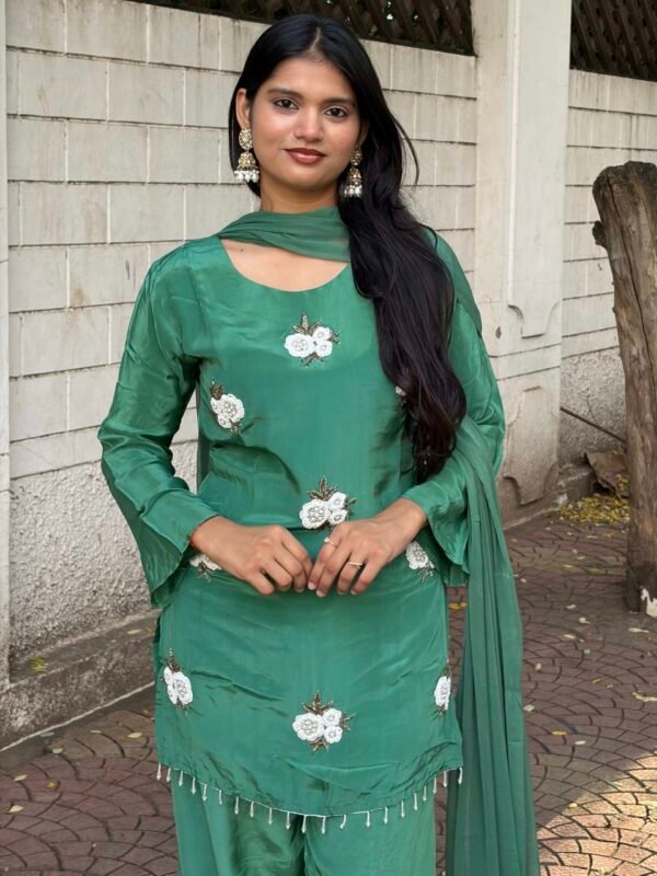 Kiara Green Embroidered Farshi Salwar Suit