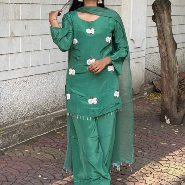 Kiara Green Embroidered Farshi Salwar Suit