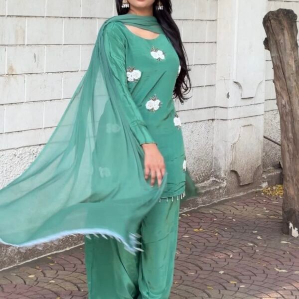 Kiara Green Embroidered Farshi Salwar Suit