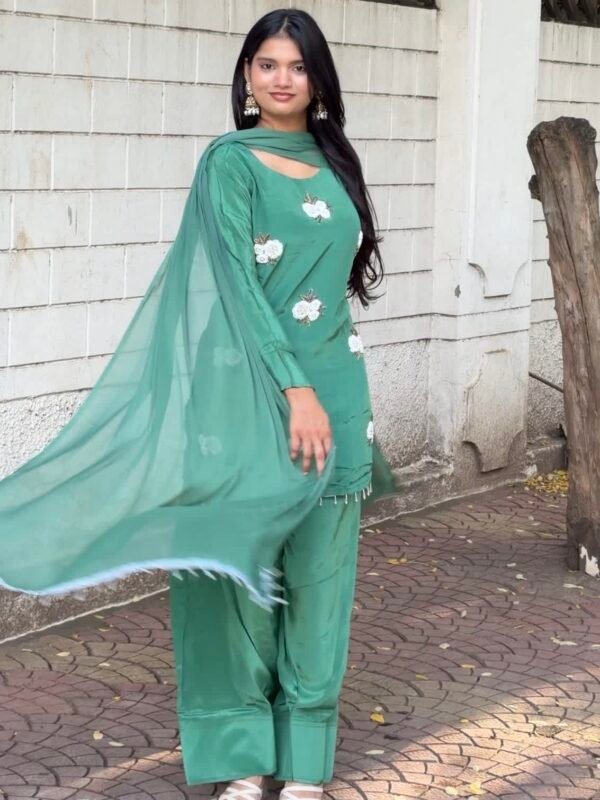 Kiara Green Embroidered Farshi Salwar Suit