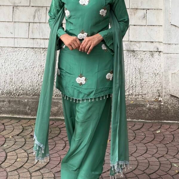 Kiara Green Embroidered Farshi Salwar Suit