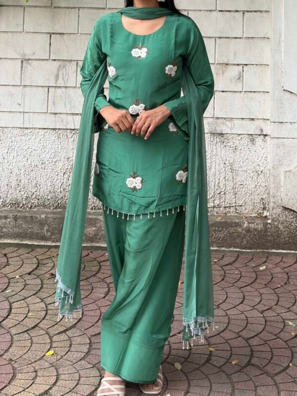 Kiara Green Embroidered Farshi Salwar Suit