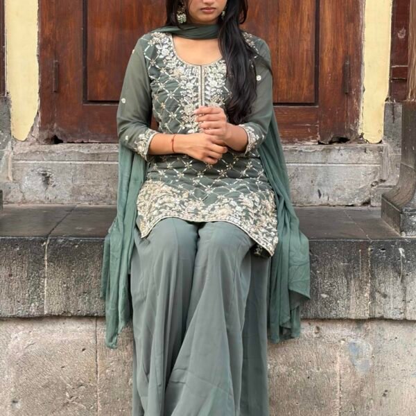 IMG_0465 Niya Green Hand Embroidered Sharara Suit