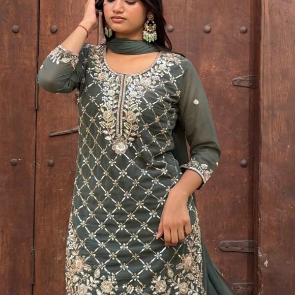IMG_0467 Niya Green Hand Embroidered Sharara Suit