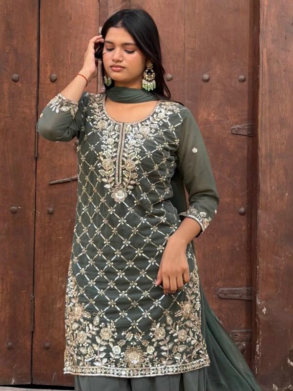 Niya Green Hand Embroidered Sharara Suit