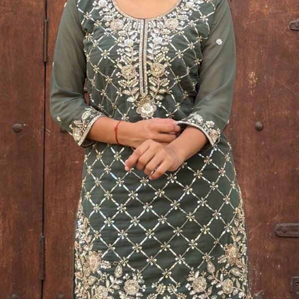 IMG_0468 Niya Green Hand Embroidered Sharara Suit