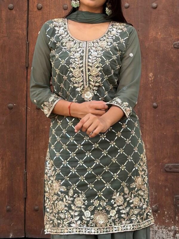 Niya Green Hand Embroidered Sharara Suit