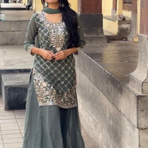 IMG_0469 Niya Green Hand Embroidered Sharara Suit