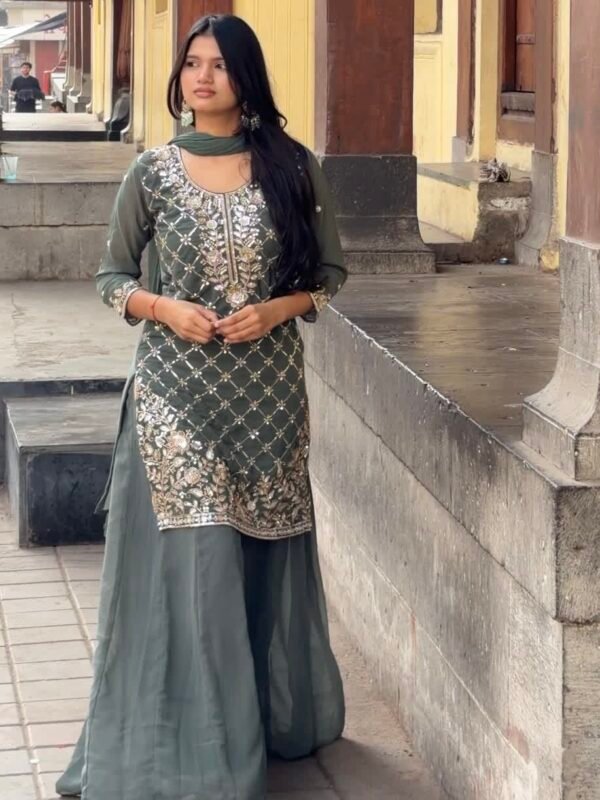 Niya Green Hand Embroidered Sharara Suit