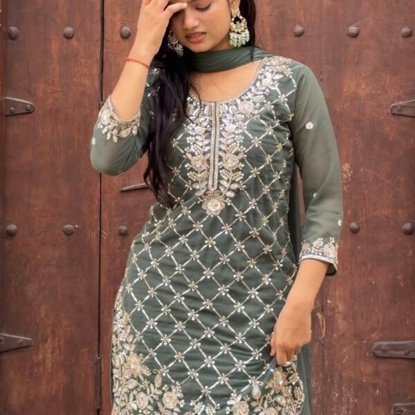 IMG_0472 Niya Green Hand Embroidered Sharara Suit