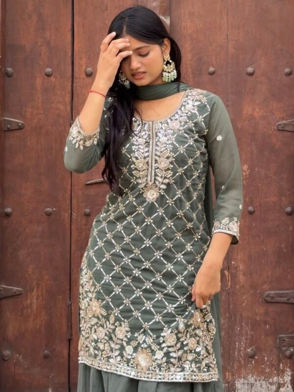 Niya Green Hand Embroidered Sharara Suit