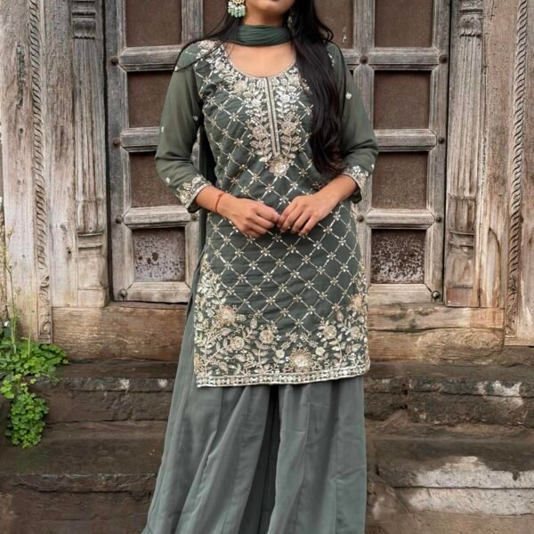 IMG_0473 Niya Green Hand Embroidered Sharara Suit
