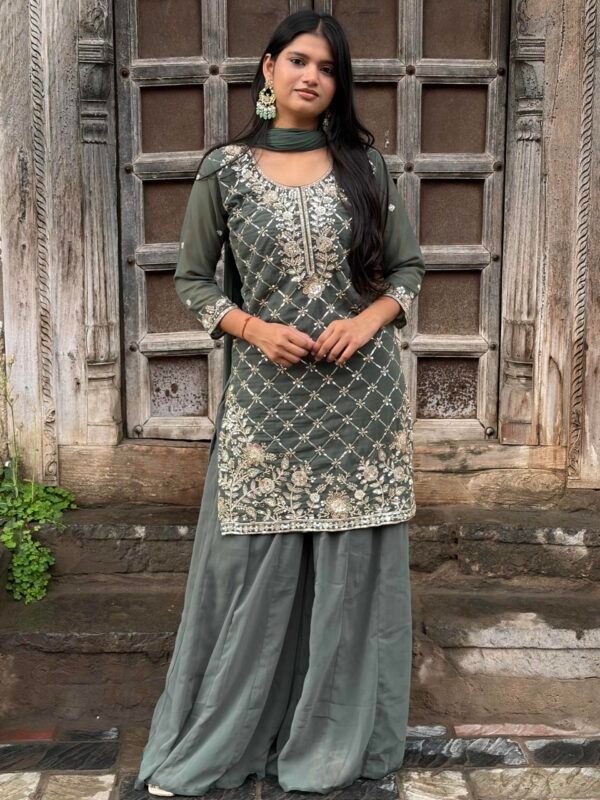 Niya Green Hand Embroidered Sharara Suit