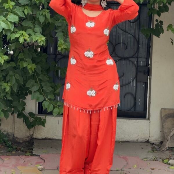 Screenshot Sufi Rust Embroidered Farshi Salwar Suit