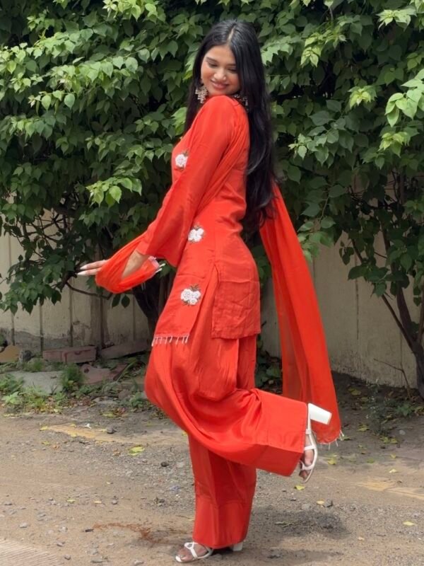 Sufi Rust Embroidered Farshi Salwar Suit