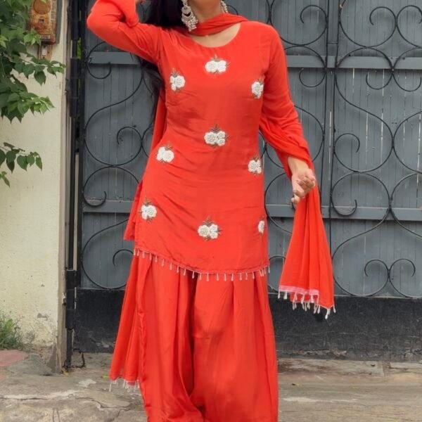 Screenshot Sufi Rust Embroidered Farshi Salwar Suit