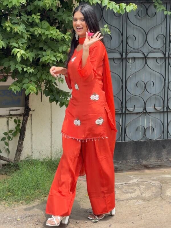 Sufi Rust Embroidered Farshi Salwar Suit