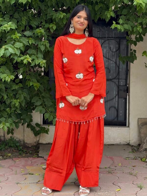 Sufi Rust Embroidered Farshi Salwar Suit