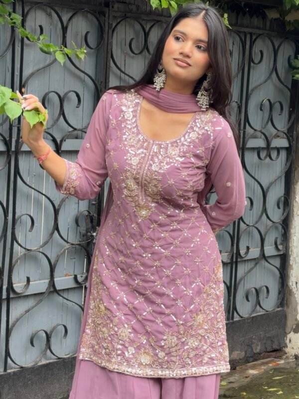 Nayab Lilac Hand Embroidered Sharara Suit
