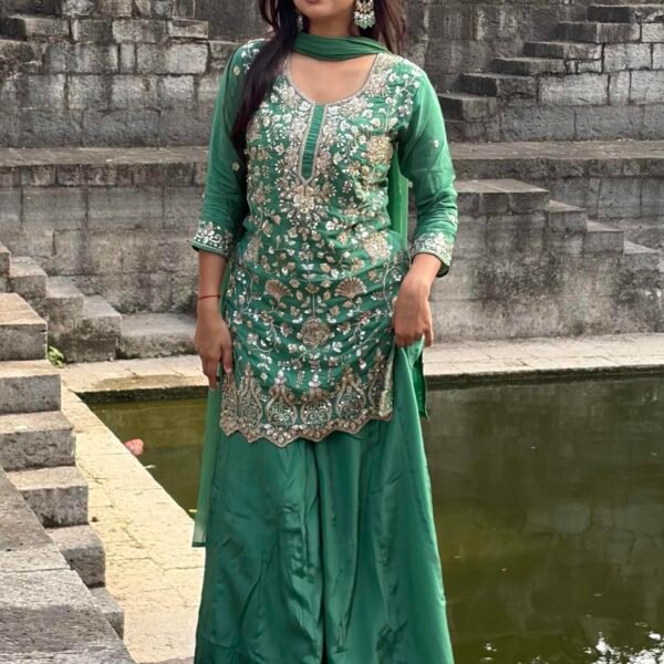 dovhbc3ommmzqawpjqag Khwaab Green Hand Embroidered Sharara Suit