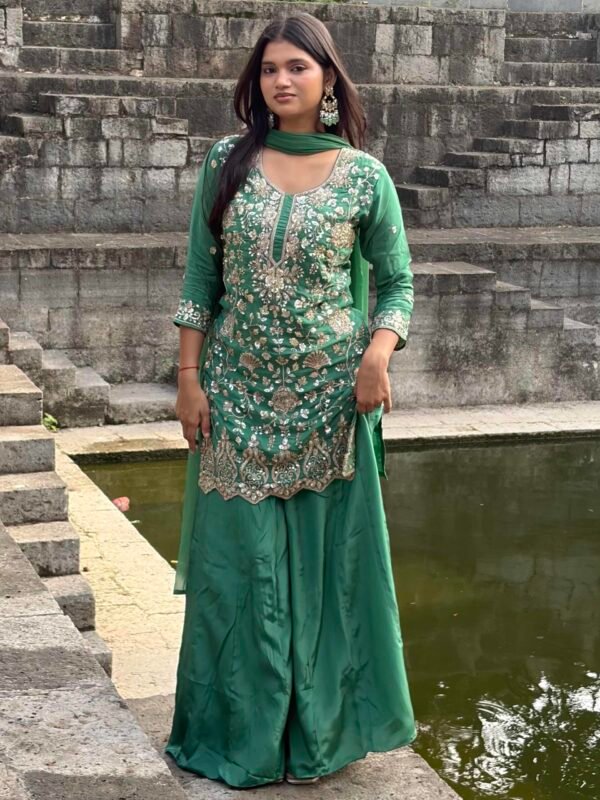 Khwaab Green Hand Embroidered Sharara Suit