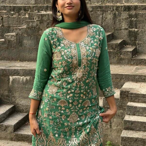 k7wm1hkywofyhwbs87p0 Khwaab Green Hand Embroidered Sharara Suit