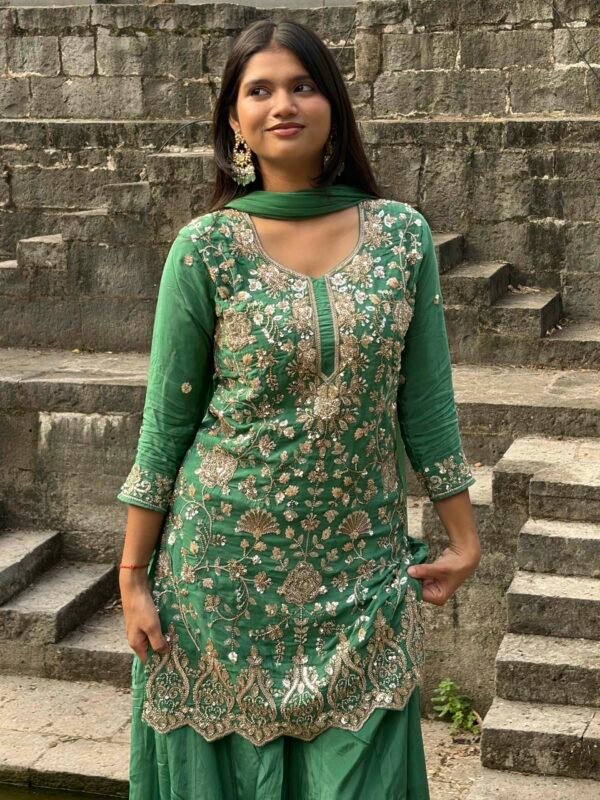 Khwaab Green Hand Embroidered Sharara Suit