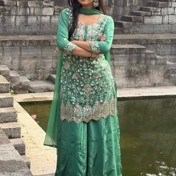 qu6measinfhowijwwjno Khwaab Green Hand Embroidered Sharara Suit