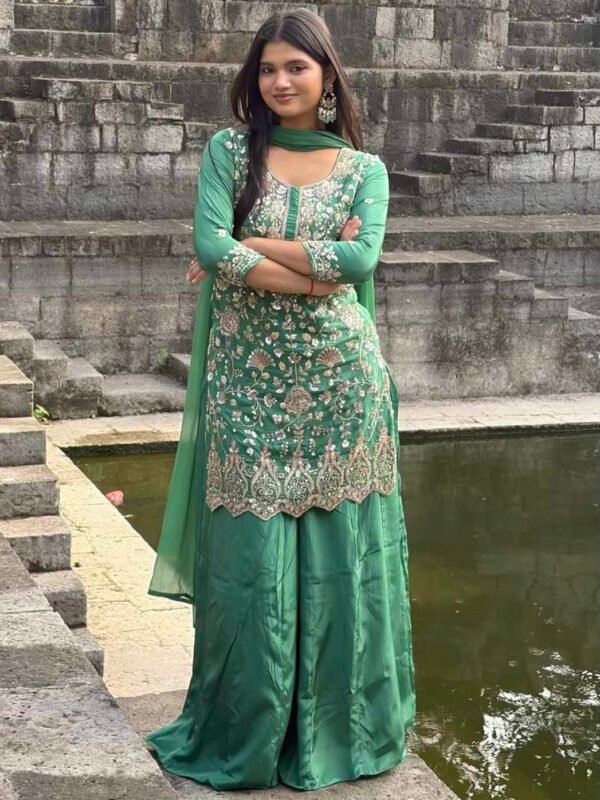 Khwaab Green Hand Embroidered Sharara Suit