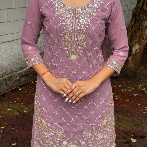rxcad8rqvoj1hbj53znf Nayab Lilac Hand Embroidered Sharara Suit