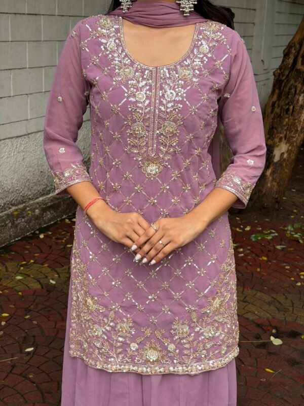 Nayab Lilac Hand Embroidered Sharara Suit
