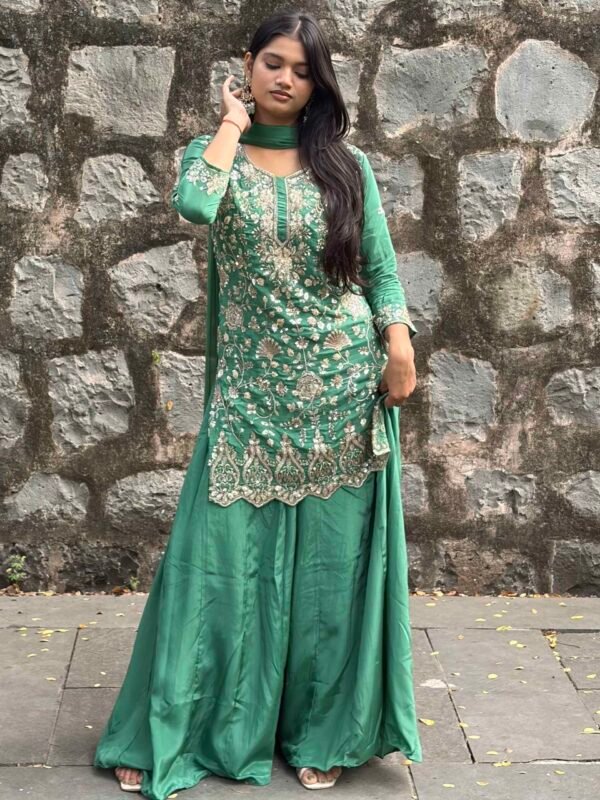 Khwaab Green Hand Embroidered Sharara Suit