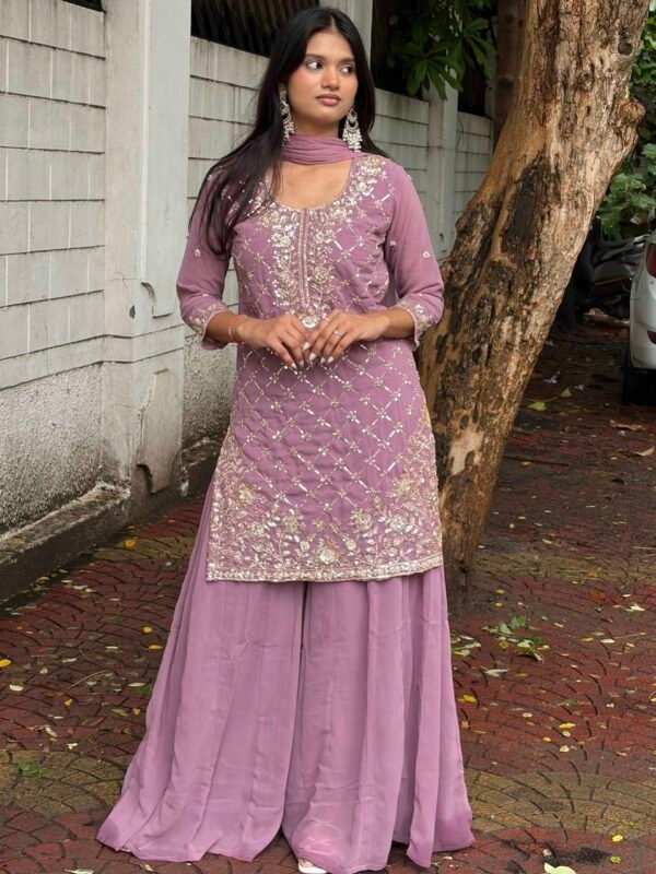 Nayab Lilac Hand Embroidered Sharara Suit