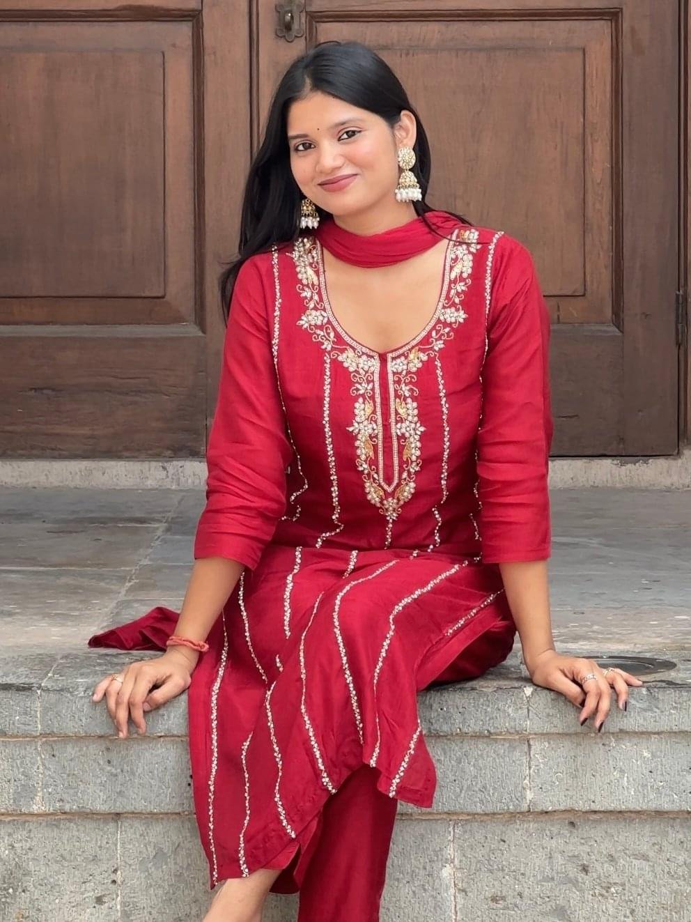 Meher Dola silk Embroidered suit set Meher Dola silk Embroidered suit set